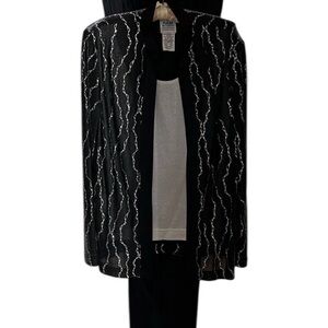 R&M Richards size 12 black & Silver dressy pantsuit top & satin pull on pant